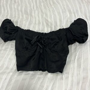 Black Silk Crop Blouse